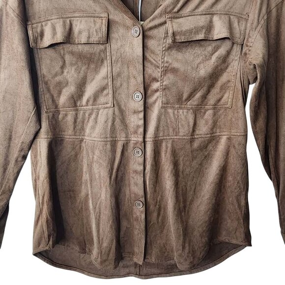 Max Studio Shacket Button Front Shirt Women Vicuna Brown Faux Suede Size XS - Picture 3 of 8